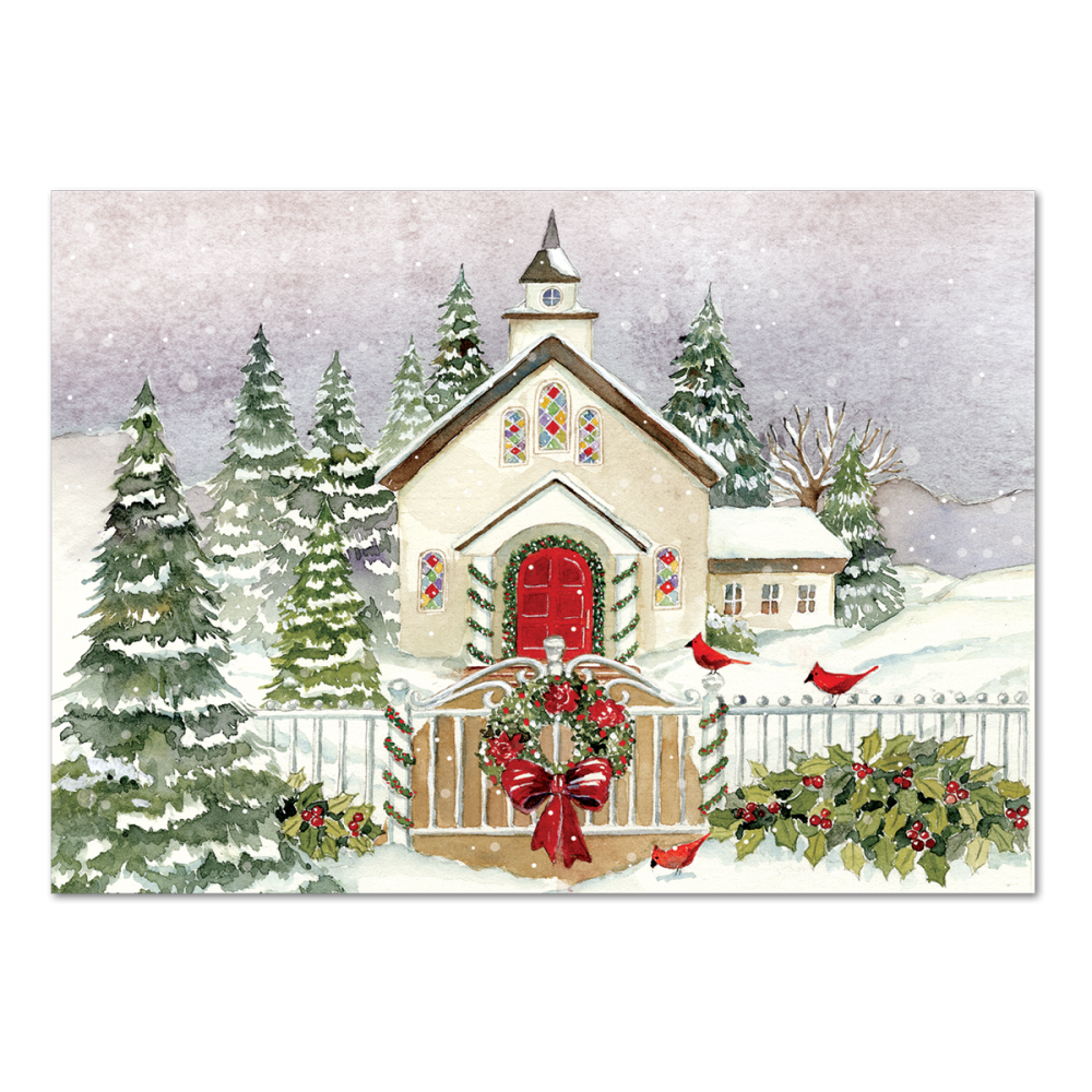 Heartland Christmas Snowy Church Boxed Holiday Cards Punch Studio